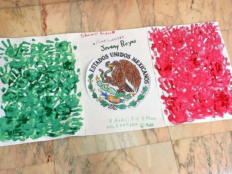 Uno de los dibujos realizados por los niños que en 2018 participaron en el Taller de Símbolos Patrios desarrollado en la Embajada de México. (EL CORREO)