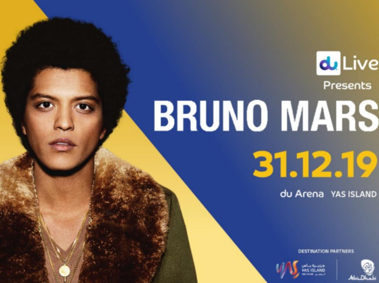 Cartel anunciador de la actuación de Bruno Mars en Abu Dhabi.