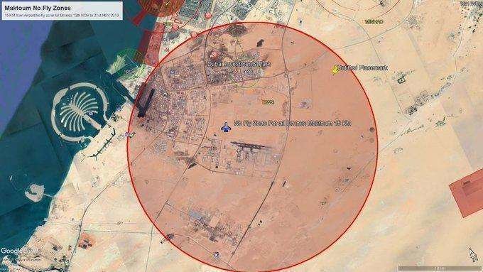 la zona de exclusión de drones en Dubai.