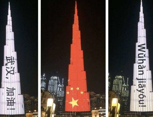 El Burj Khalifa solidario con china.