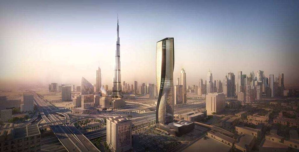 Una maqueta de la torre Wasl de Dubai.
