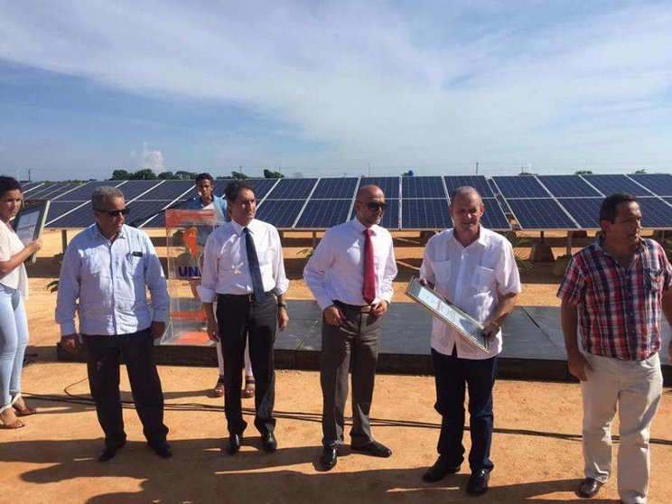 Un momento de la inauguración de la planta solar en Cuba.