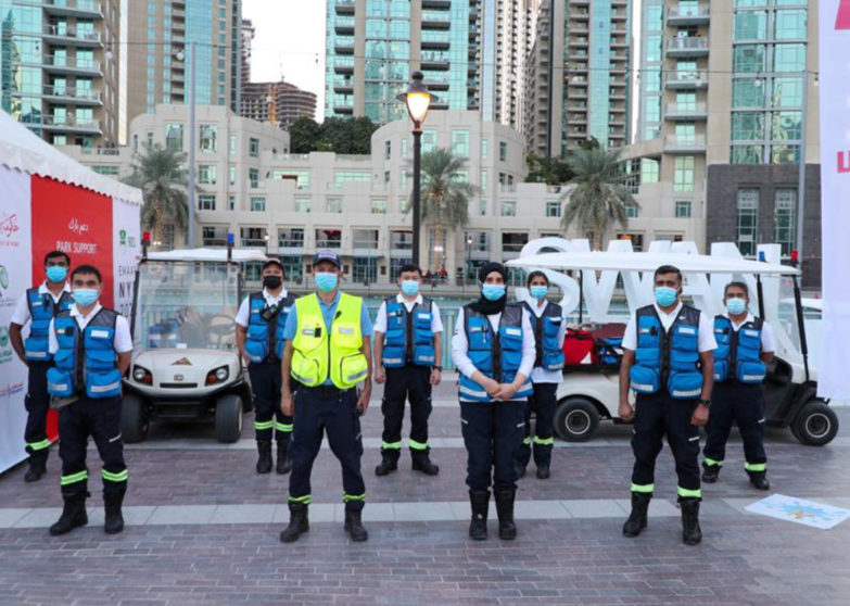 Miembros de seguridad en el centro de Dubai. (Ddubai Media Office)