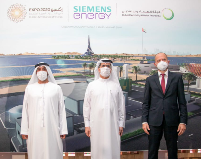 Una imagen del lanzamiento del proyecto de hidrógeno verde. (Dubai Media Office)