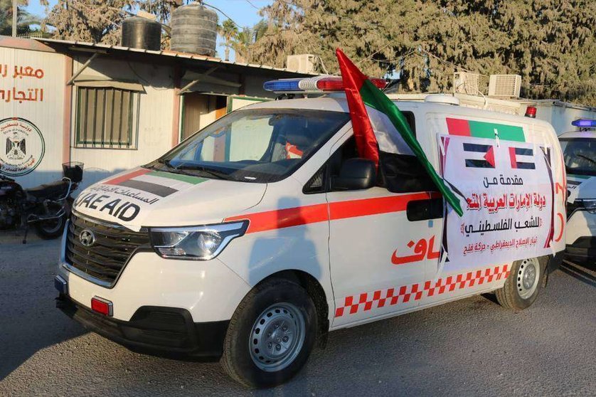 Una de las ambulancias donadas por EAU en Gaza. (WAM)