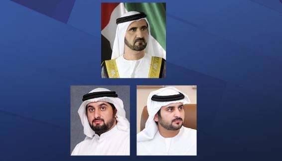 El gobernante de Dubai y abajo el primer y segundo vicegobernantes de Dubai. (WAM)