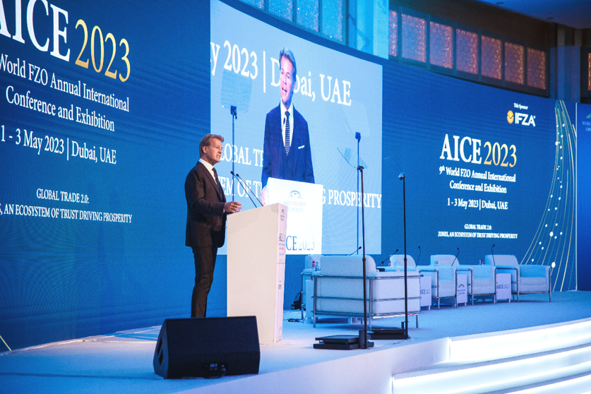 El presidente de la Autoridad Internacional de Zonas Francas (IFZA Dubai), Martin G. Pedersen, durante su intervención en AICE 2023. (Cedida)