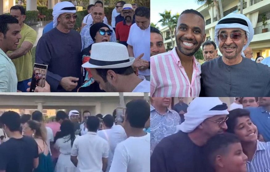 El presidente de Emiratos con ciudadanos y turistas en Egipto. (Twitter)