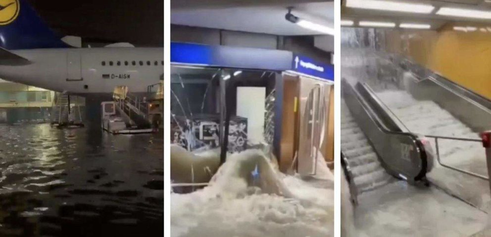 Inundaciones en el aeropuerto de Frankfurt. (Twitter)