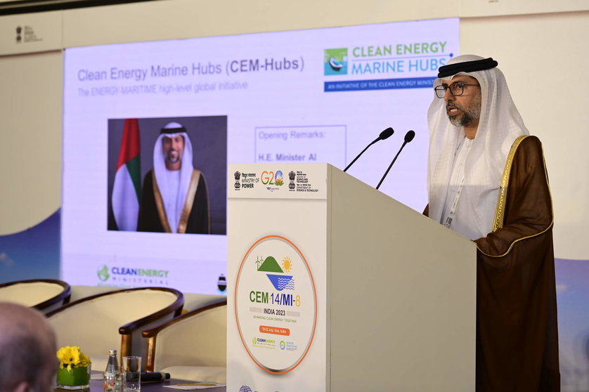 El ministro de Energía e Infraestructura de EAU, Suhail bin Mohammed Al Mazrouei, durante un evento en julio de 2023 en la ciudad india de Goa.
(WAM)